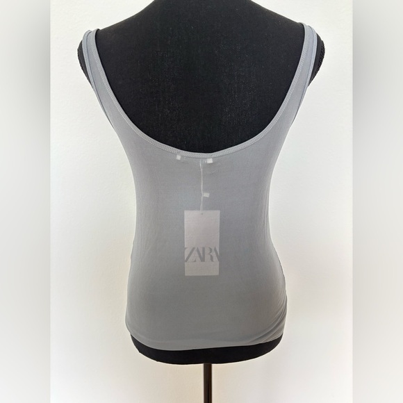 NWT - Zara Sheer Ribbed Grey Tank Top - Size S - Picture 3 of 3
